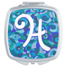 Blue Green Spirals Monogram Compact Mirror Taschenspiegel