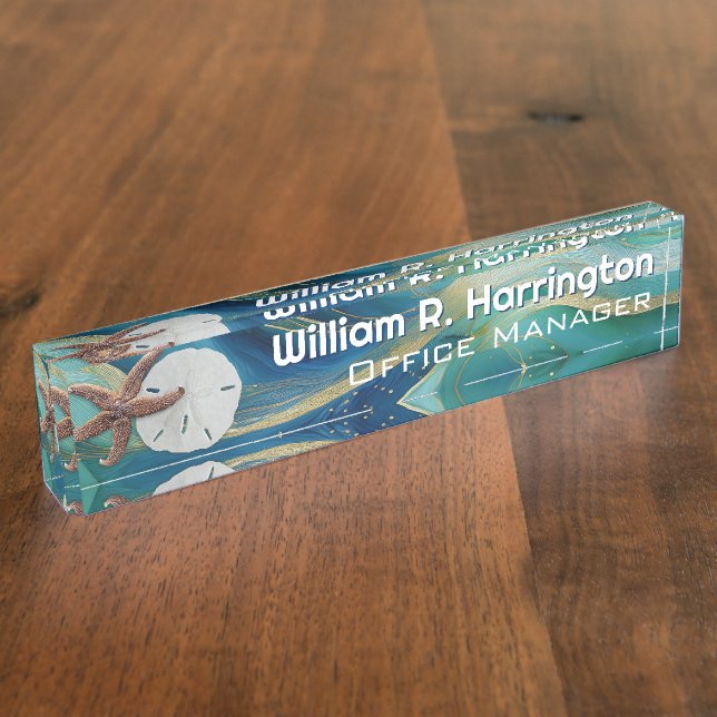 Blue Green Starfish Sand Dollar  Namensplakette (Seite)