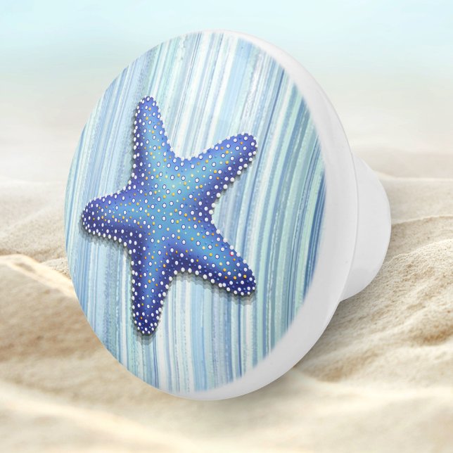 Blue Green Strip Strand Seashell Starfish Design Keramikknauf (Von Creator hochgeladen)
