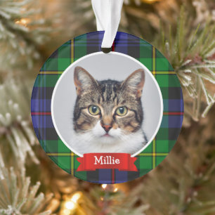 Blue Green Tartan Kariertes Pet-Foto Ornament