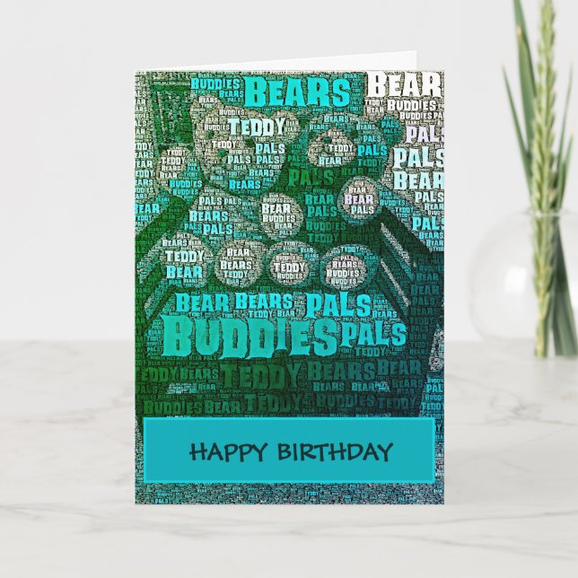 Blue Green Teddy Bar Buddies Word Cloud Card Karte (Vorderseite)