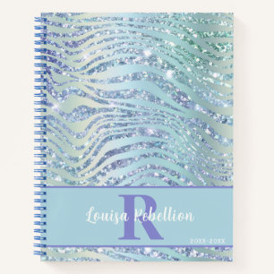 Blue Green Tiger Zebra Glitzer Notizbuch