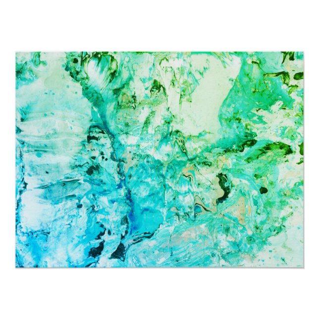 Blue Green Trendy Moderne Abstrakte Kunst Poster (Vorderseite)