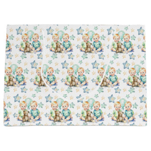 Blue Green Twin Baby Boys Babydusche oder New Baby Große Geschenktüte