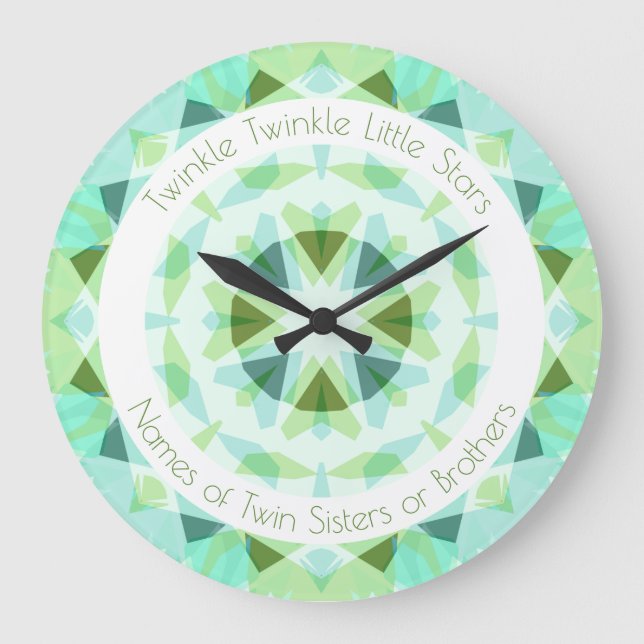 Blue Green Twinkle Little Star Baby Twins Kinderzi Große Wanduhr (Vorderseite)