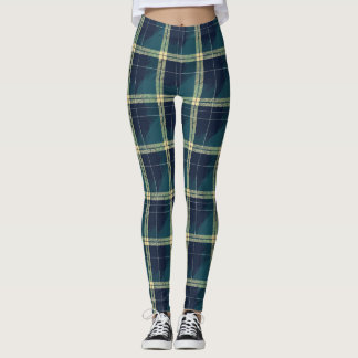 Blue Green und Gold Kariert Leggings