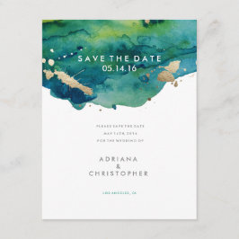Blue Green und Gold Spritzer Hochzeit Sichern Sie Save The Date