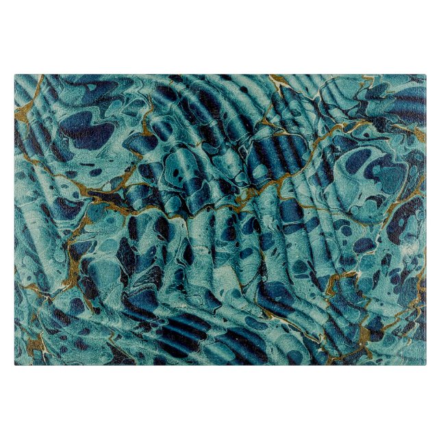 Blue-Green und Gold Vintag Endpaper Marbling Schneidebrett (Vorderseite)