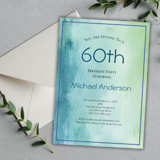 Blue Green Watercolor 60. Geburtstag für Ihn Einladung