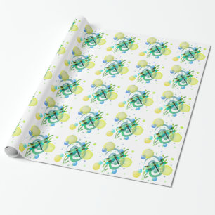 Blue Green Watercolor Dragonfly Wrapping Paper Geschenkpapier