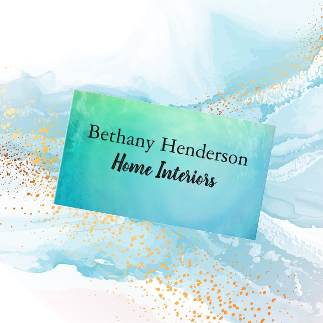Blue Green Watercolor Feminine Business Card Visitenkarte (Von Creator hochgeladen)