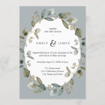 Blue Green Watercolor Greeney Blätter Hochzeit