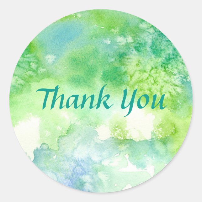 Blue Green Watercolor Wash Painting Danke Runder Aufkleber (Vorderseite)