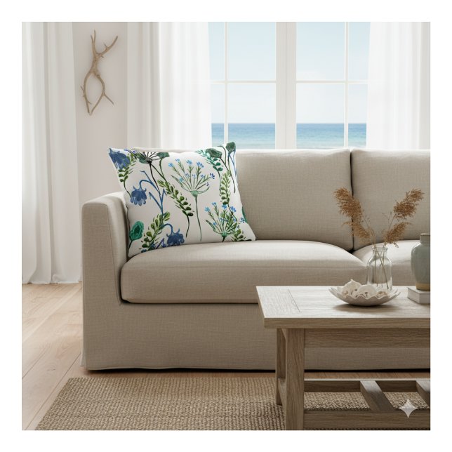 Blue Green Watercolor Wildflower  Kissen (Von Creator hochgeladen)