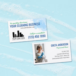 Blue Green Watercolor Your Logo Cleaning Service Visitenkarte