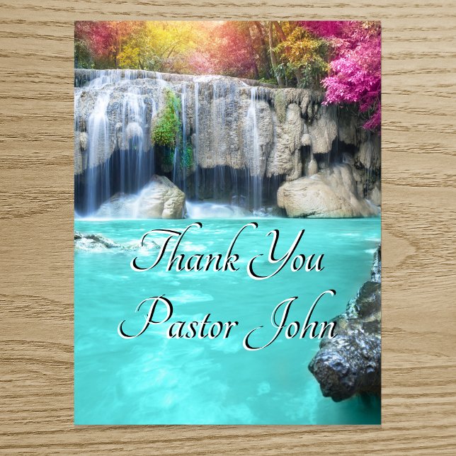 Blue Green Waterfall Sunrise Pastor Wertschätzung Dankeskarte (Blue Green Waterfall Sunrise Pastor Appreciation Thank You Card)