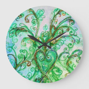 BLUE GREEN WHIMSICAL FLOURISHES WITH HEART GROßE WANDUHR