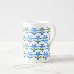 Blue Green White Art Nouveau Pattern China Tasse