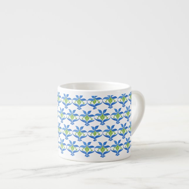 Blue Green White Art Nouveau Pattern Espresso Tass Espressotasse (Vorderseite Rechts)
