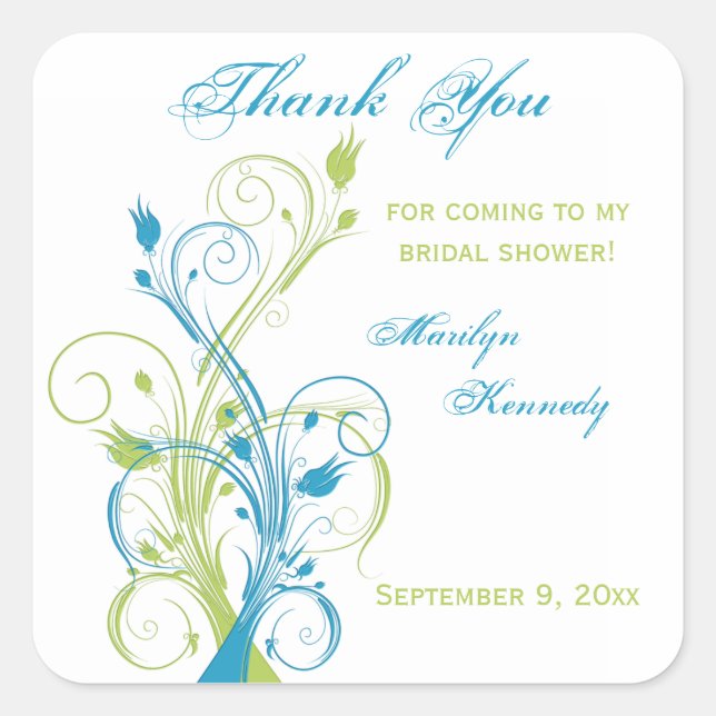 Blue Green White Floral Brautparty Sticker (Vorderseite)