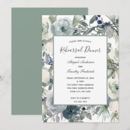Blue Green White Floral Elegante Probe Abendessen Einladung