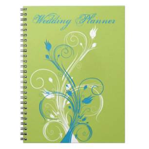 Blue Green White Floral Wedding Planner Notebook Notizblock