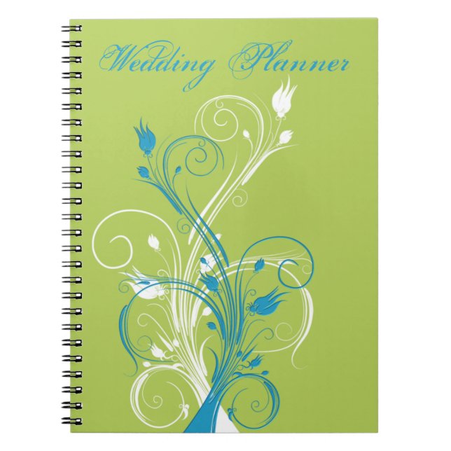 Blue Green White Floral Wedding Planner Notebook Notizblock (Vorderseite)
