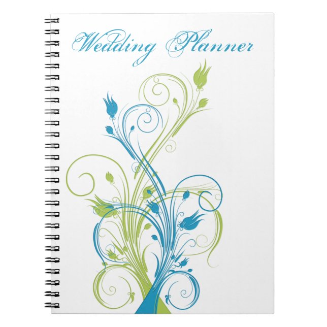 Blue Green White Floral Wedding Planner Notebook Notizblock (Vorderseite)