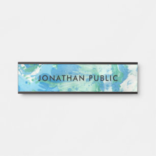 Blue Green White Modern Abstrakt Art Trendy Türschild