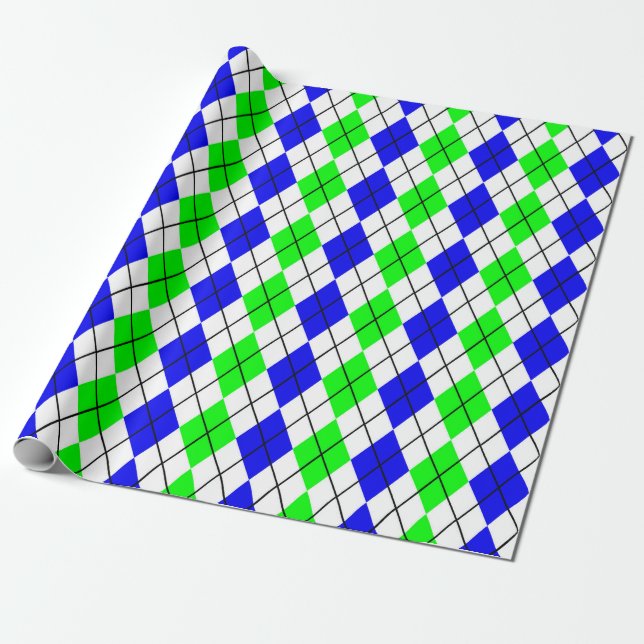 Blue Green White Raute Diamond Design Geschenkpapier (Ungerollt)