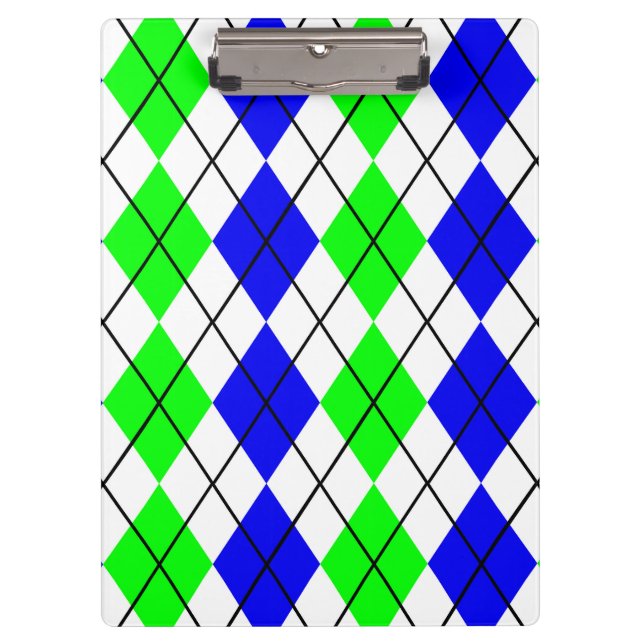 Blue Green White Raute Diamond Design Klemmbrett (Vorderseite)