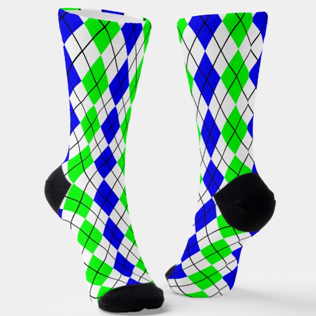Blue Green White Raute Diamond Design Socken (Von Creator hochgeladen)