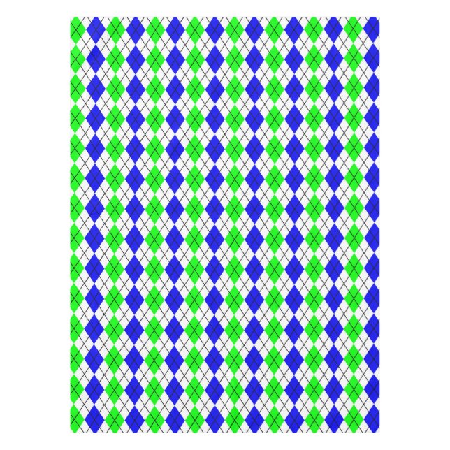 Blue Green White Raute Diamond Design Tischdecke (Vorderseite)