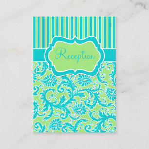 Blue Green White Strip Damask Einsteckkarte Begleitkarte