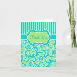 Blue Green White Stripe Damask Danke Karte