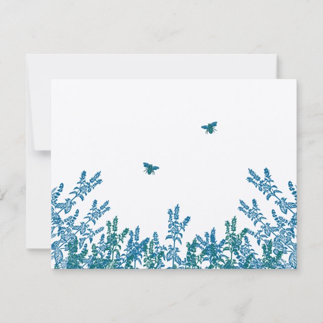 Blue Green Wild Blume Bee Wedding RSVP #3 (Vorderseite)