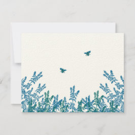 Blue Green Wild Blume Bee Wedding RSVP #3 Karte