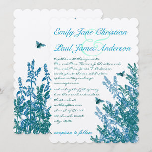 Blue Green Wild Blume Bees Wedding Einladung #2