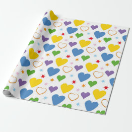 BLUE GREEN YELLOW VALENTINSTAG HERZEN GESCHENKPAPIER