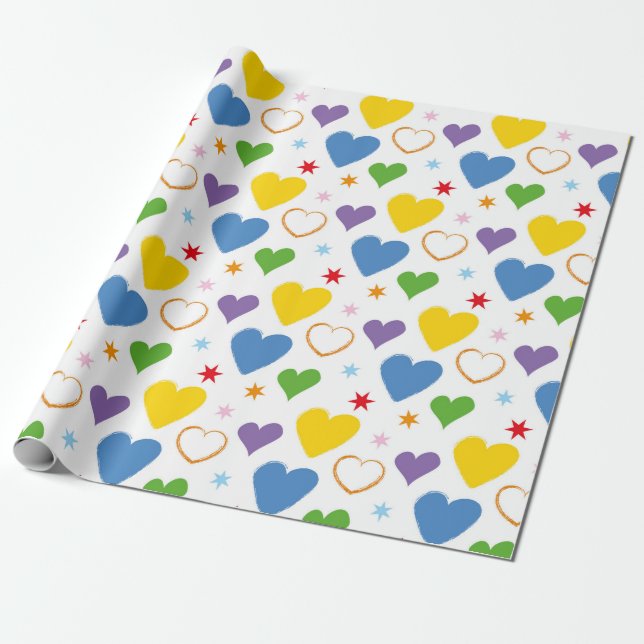 BLUE GREEN YELLOW VALENTINSTAG HERZEN GESCHENKPAPIER (Ungerollt)
