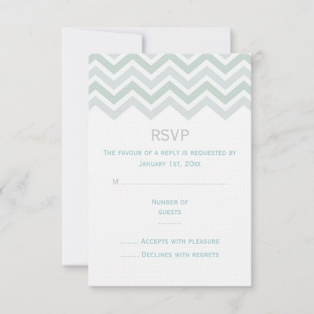 Blue & Green Zickzack Wedding RSVP Card (Vorderseite)