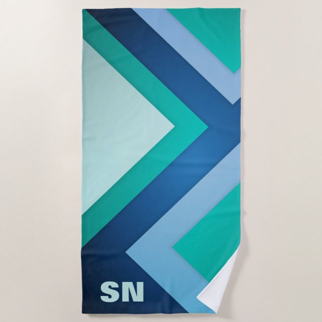 Blue Green Zig Zag Stripes Beach Handtuch (Vorderseite)