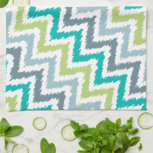 Blue Green Zigzag Ikat Pattern Geschirrtuch