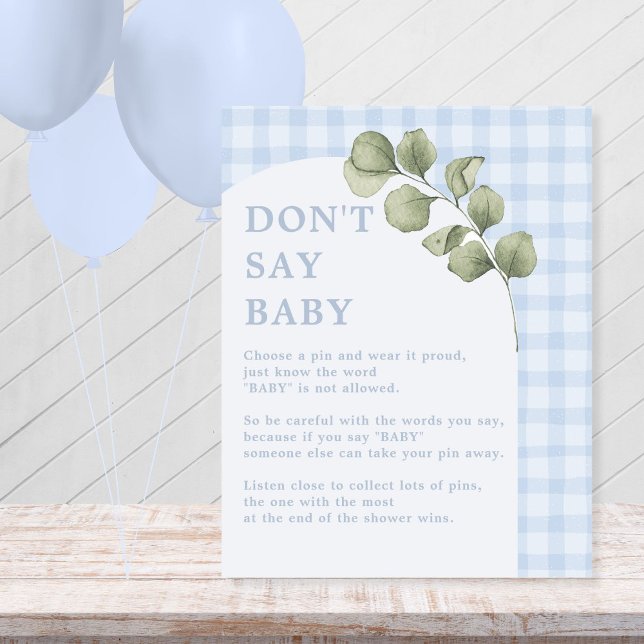 Blue Greenery Boy Baby Shower Say Baby Game nicht Sockelschild (Von Creator hochgeladen)