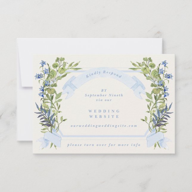 blue greenery crest website QR CODE wedding RSVP Einladung (Vorderseite)