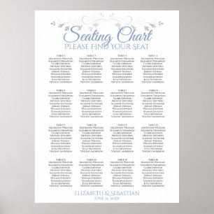Blue & Grey 16 Table Wedding Seating Chart Poster