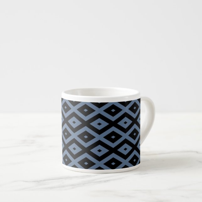 Blue grey and black diamond pattern espressotasse (Vorderseite Rechts)