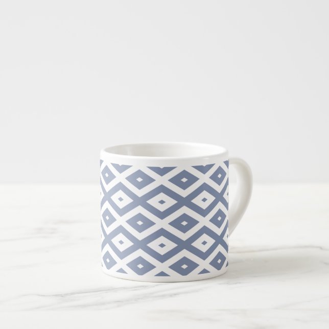 Blue grey and white diamond pattern espressotasse (Vorderseite Rechts)