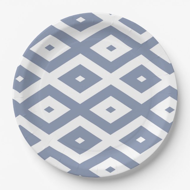 Blue grey and white diamond pattern pappteller (Vorderseite)