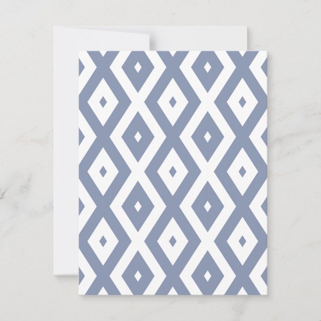 Blue grey and white diamond pattern RSVP karte (Vorderseite)